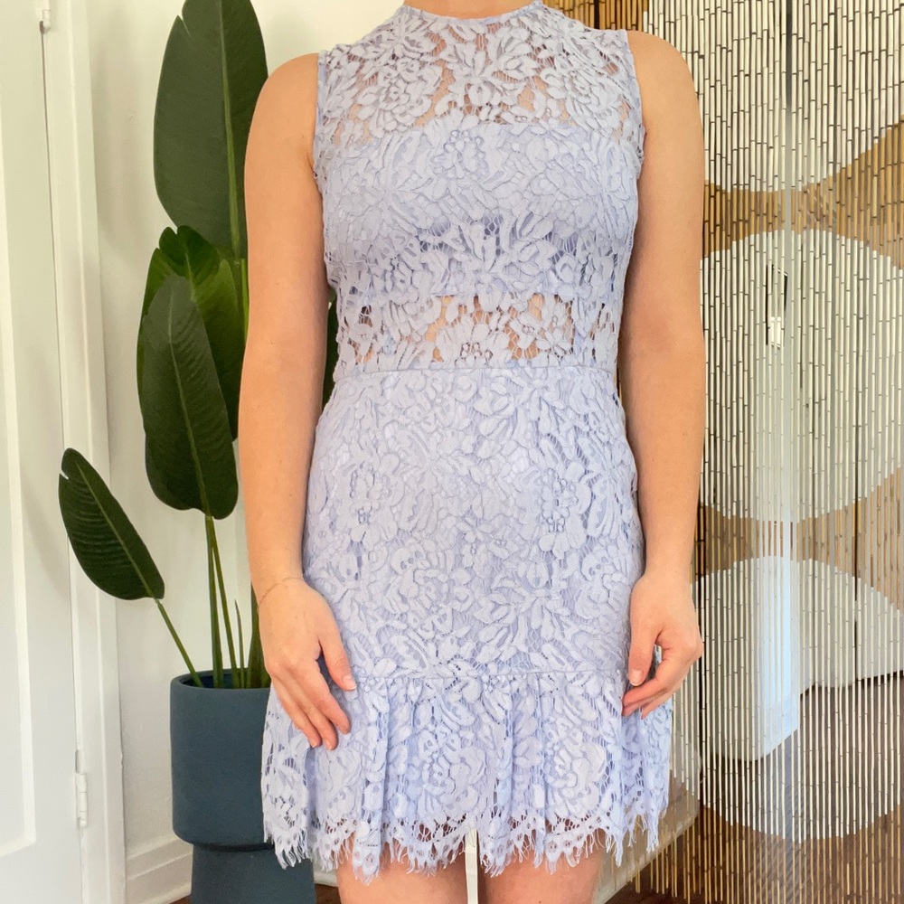 Karina Grimaldi periwinkle Felicia Lace Mini Dress